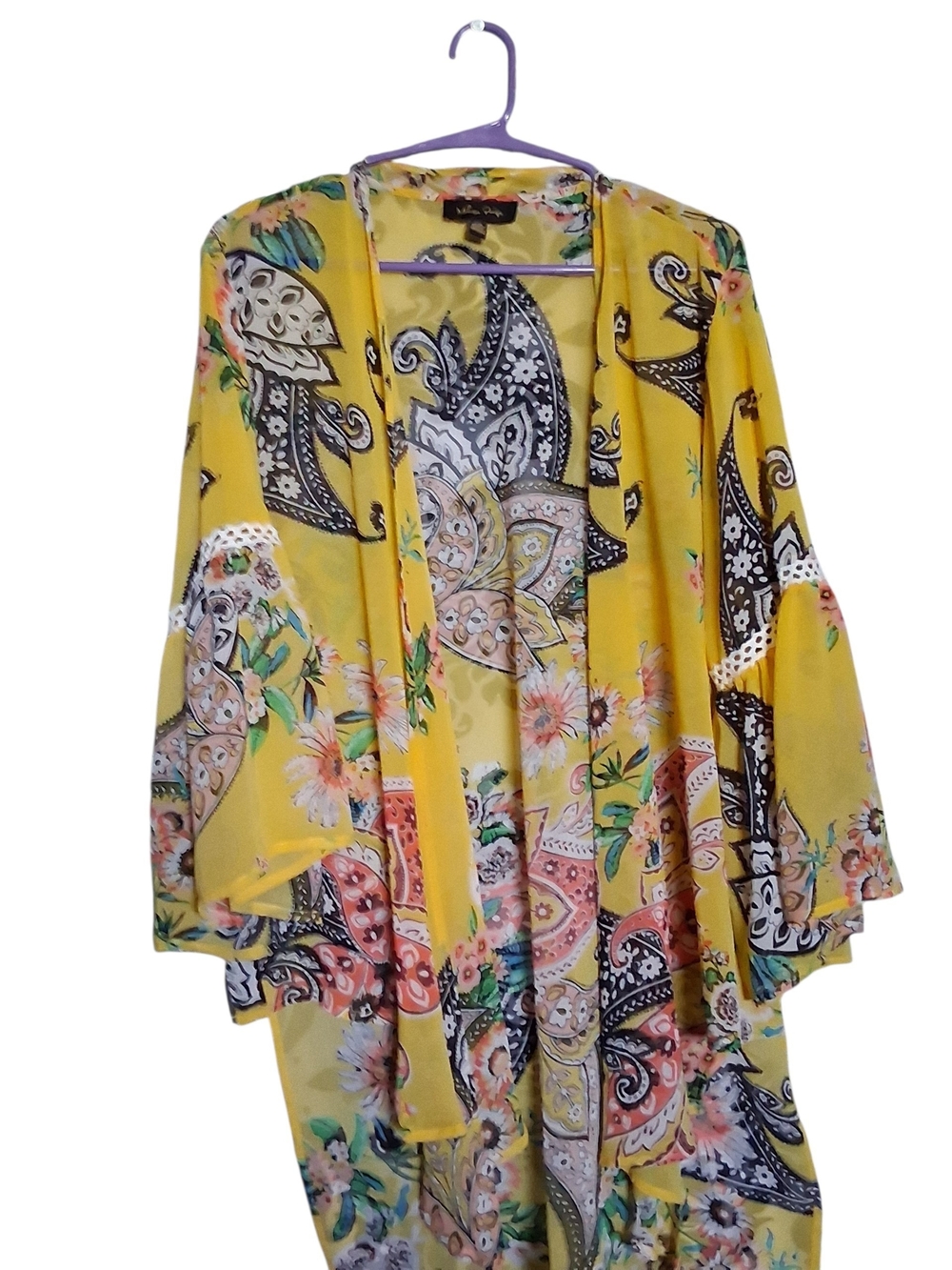 Melissa Paige Brand Yellow Floral Paisley Kimono Cover-Up EARRINGS INCLUDED